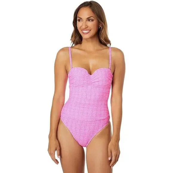 Lilly Pulitzer Women's The Same Line Bandeau One Piece Swimsuit Pink Size 14 NWT - Picture 1 of 11